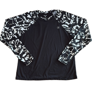 Hurley 50 UPF Black White Floral Long Sleeve Compression Long Sleeve Tee